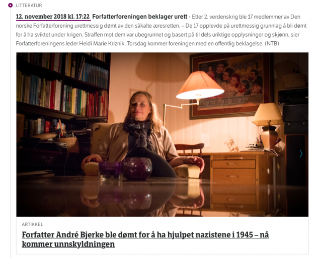 Faksimile fra NRK, 12. november 2018
